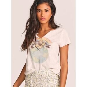 LoveShackFancy Crawford Tee Womens Size XS Gray World Wildlife Rainbow Speckled